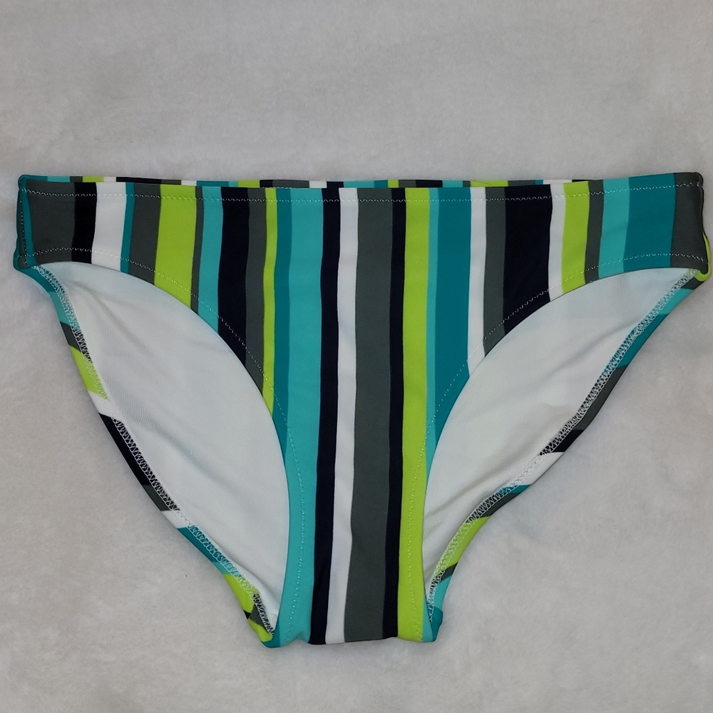 Aerie Swim Bikini Vertical Stripes Blue, Green, White Size Small New With Tag
